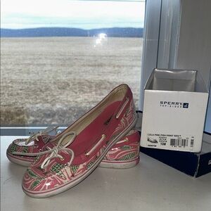 Sperry Women's Pink and Green Fish Print Flats